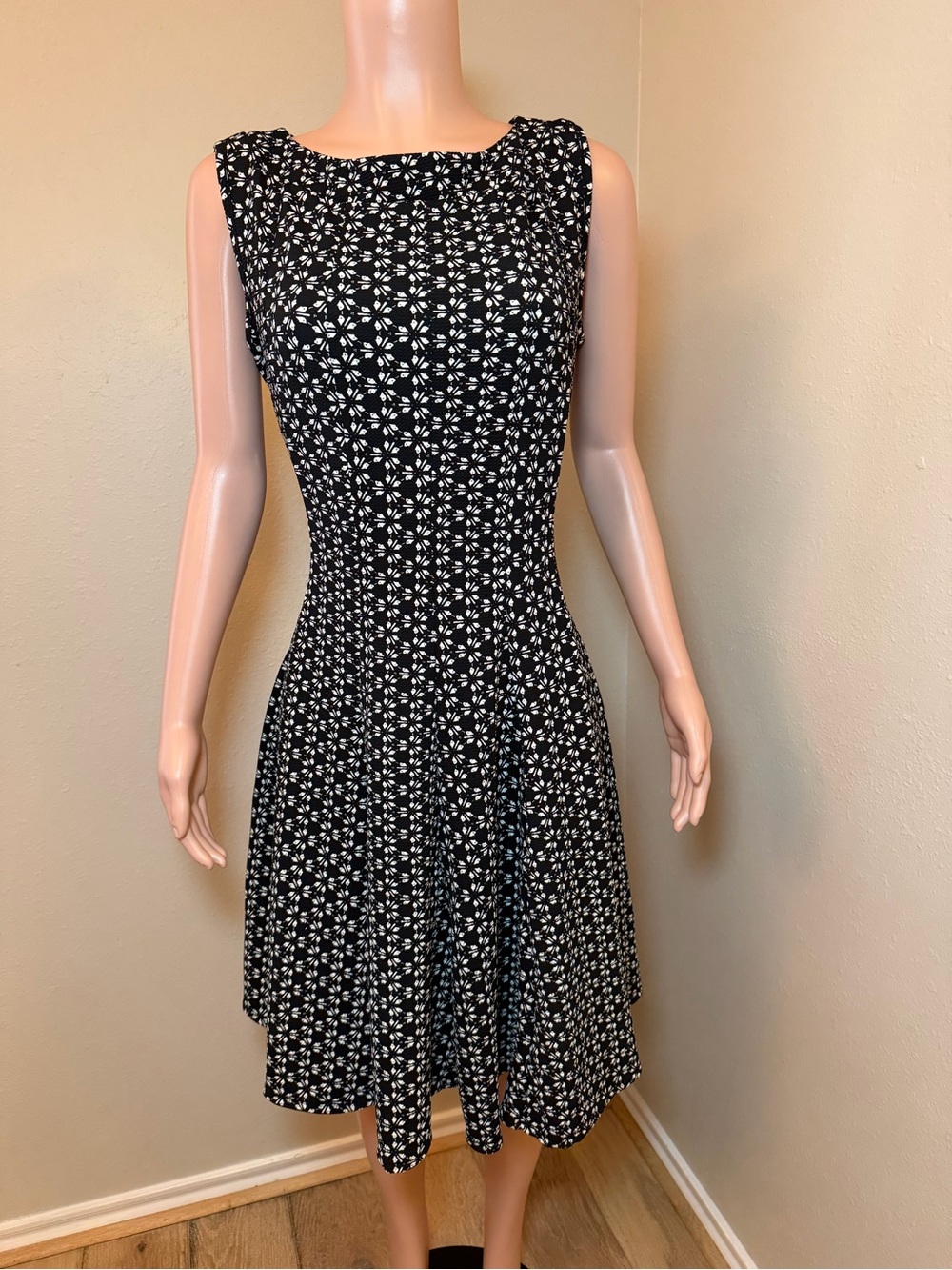 Black and White Floral Fit-and-Flare Dress